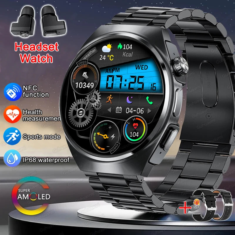 2026 New Man Smart Watch TWS Headset Two In One Wireless Bluetooth Dual Earbuds Call Health Monitor Sport Tracker NFC Smartwatch
