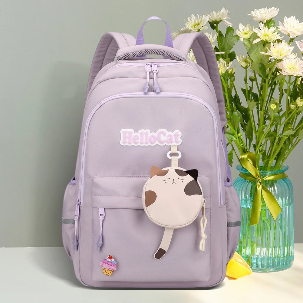 Nylon Campus Backpack Adjustable Shoulder Straps Cartoon Messenger Bag Multi Pocket Design with Zipper Campuses Supplies
