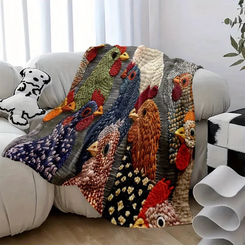 1pc Vintage Rooster Fleece Blanket - Soft Flannel Throw with Rooster Design All-Season Cozy Blanket for Bed Sofa Camping