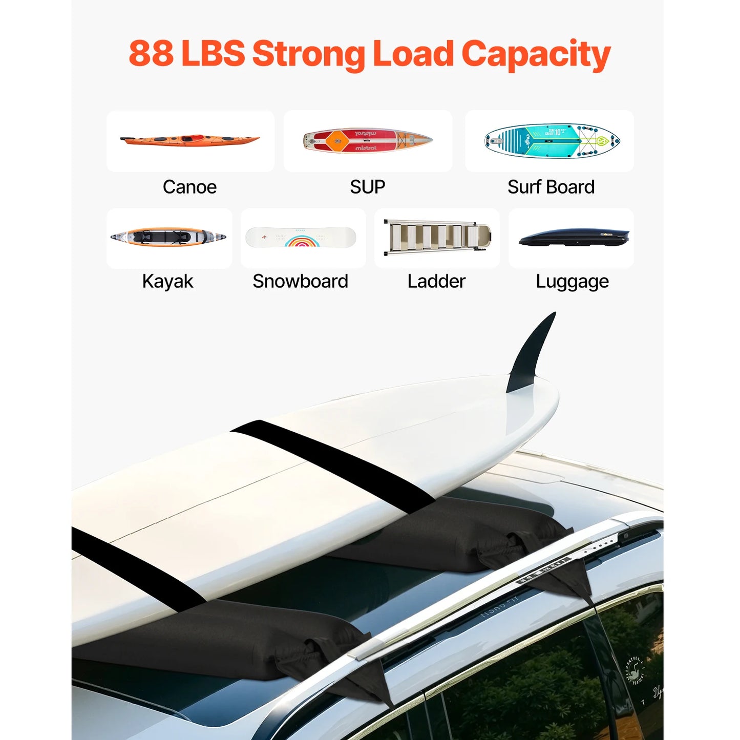 SucceBuy Inflatable Soft Roof Rack Bars 37.6-Inch Universal Car Roof Rack Pads Luggage Kayak Carrier for Canoes Surfboards SUPs