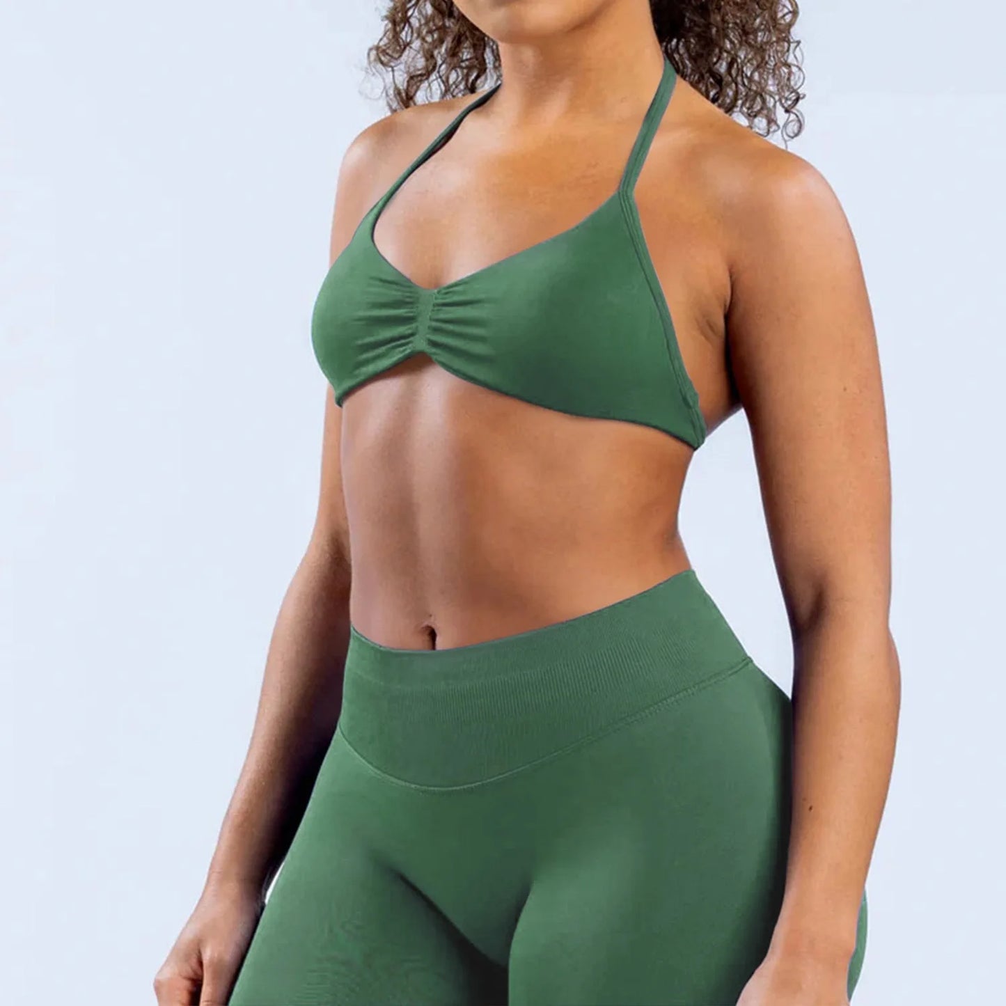 2PCS Gym Set Women Strappy Yoga Bra Top High Waist Workout Scrunch Shorts Sports Suit Seamless Yoga Set Fitness