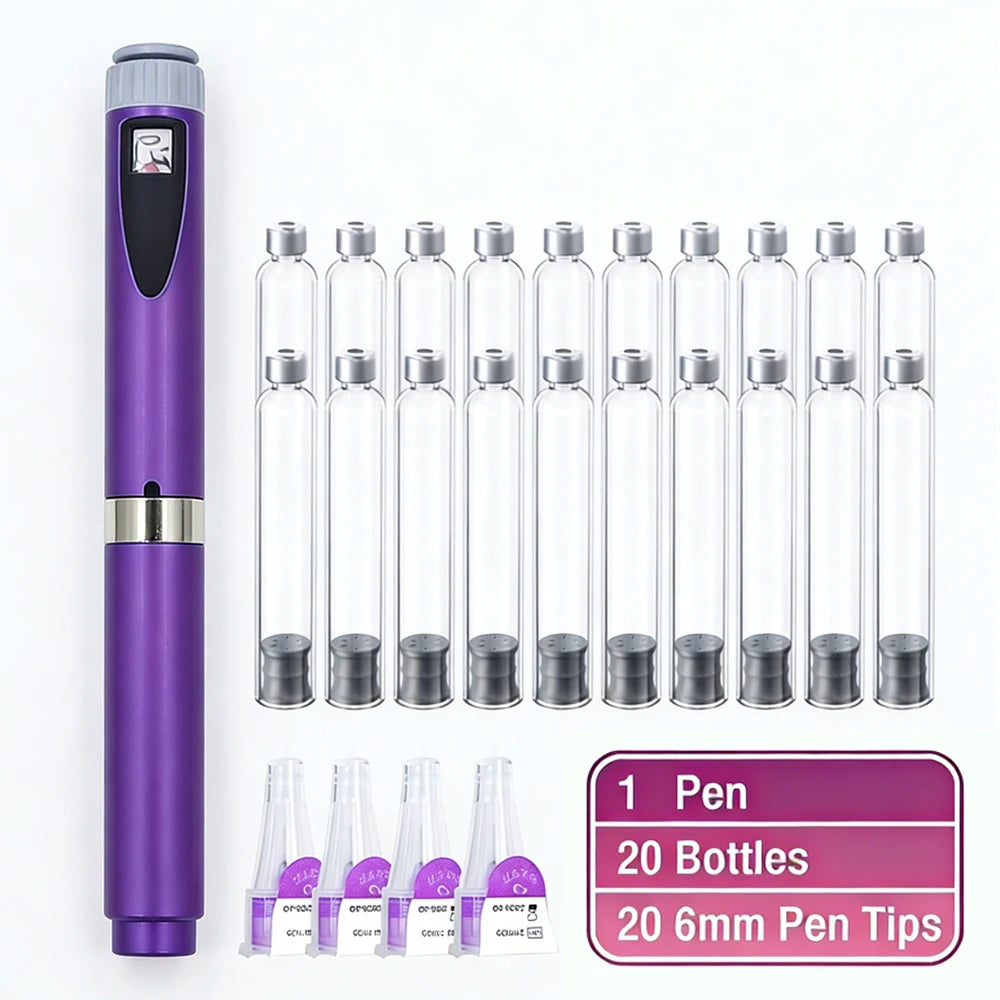 Multi-use Precise Dosing Reusable Injection Pen Set 3ml Empty Cassette Bottle Cartridges 4/6/8mm Disposable Pen Tip for Insulin
