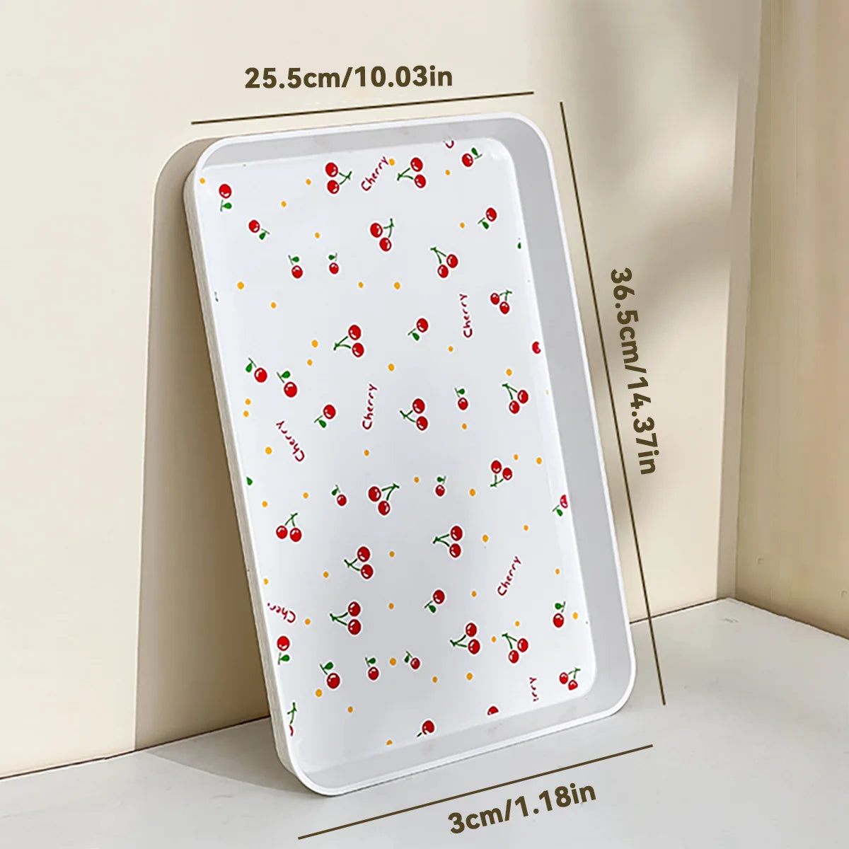 WORTHBUY Multifunctional Plastic Serving Tray Cherry Pattern Fruit Dessert Plates Kitchen Organizer Perfume Jewelry Storage Tray
