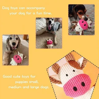Fun Pet Toy Pet Cow Shape Corduroy Chew Toy for Dogs Puppy Squeaker Squeaky Plush Bone Molar Dog Toy Pet Training Dog Accessory