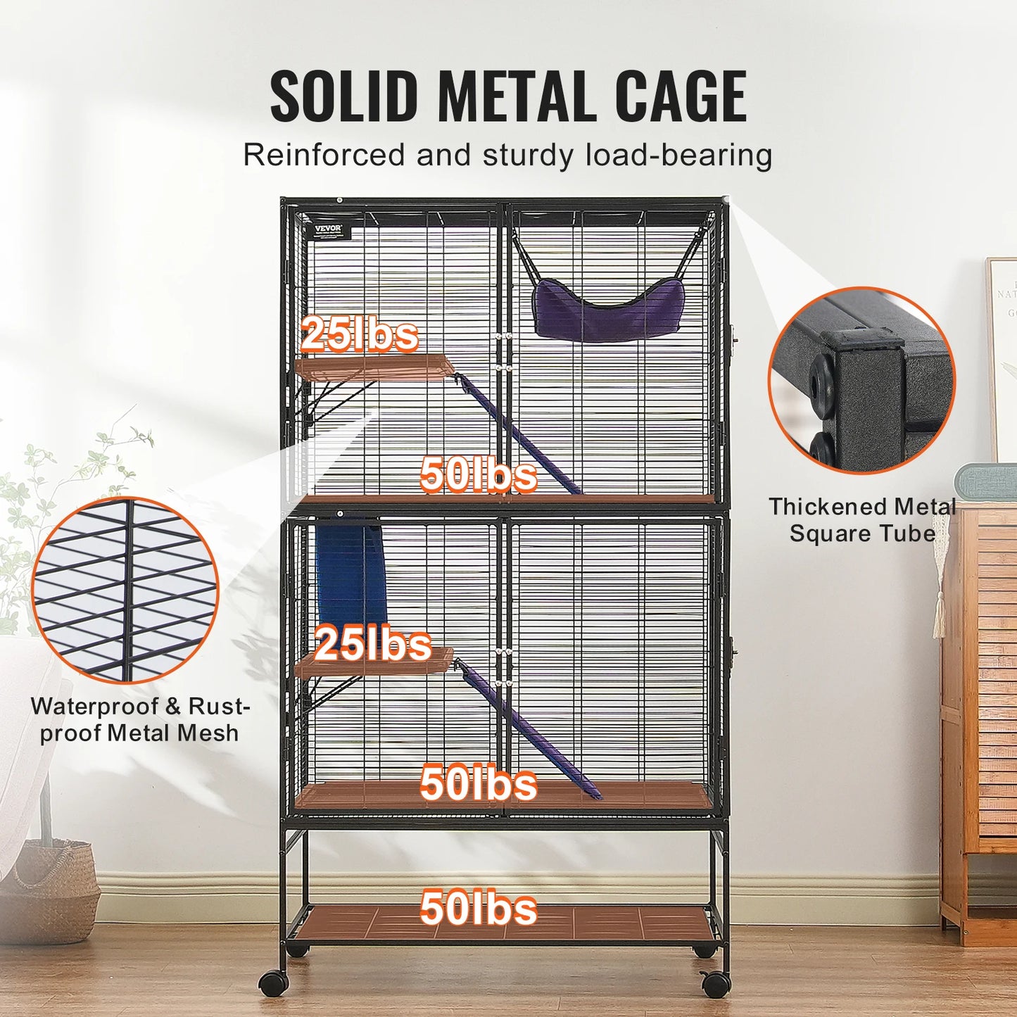 SucceBuy 64.6" Rolling Metal Ferret Cage Large 4-Tier Critter Nation Cage Small Animal Cage for Hamster Rats Guinea Chinchilla