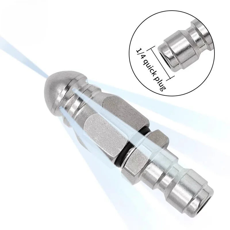 Sewer Cleaning Tool Sewer Jetter Nozzle Stainless Steel Pressure Washer Drain Jetter Hose Nozzle, with 1/4" Quick Connector