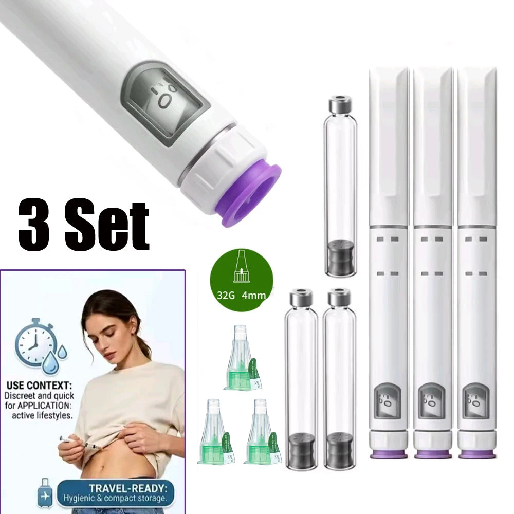 Disposable Sterile Injection Pen Insulin Injection Pen Adjustable Growth Hormone Dose 60U with 3ml Cartridges & 32G 4mm Pen Tip