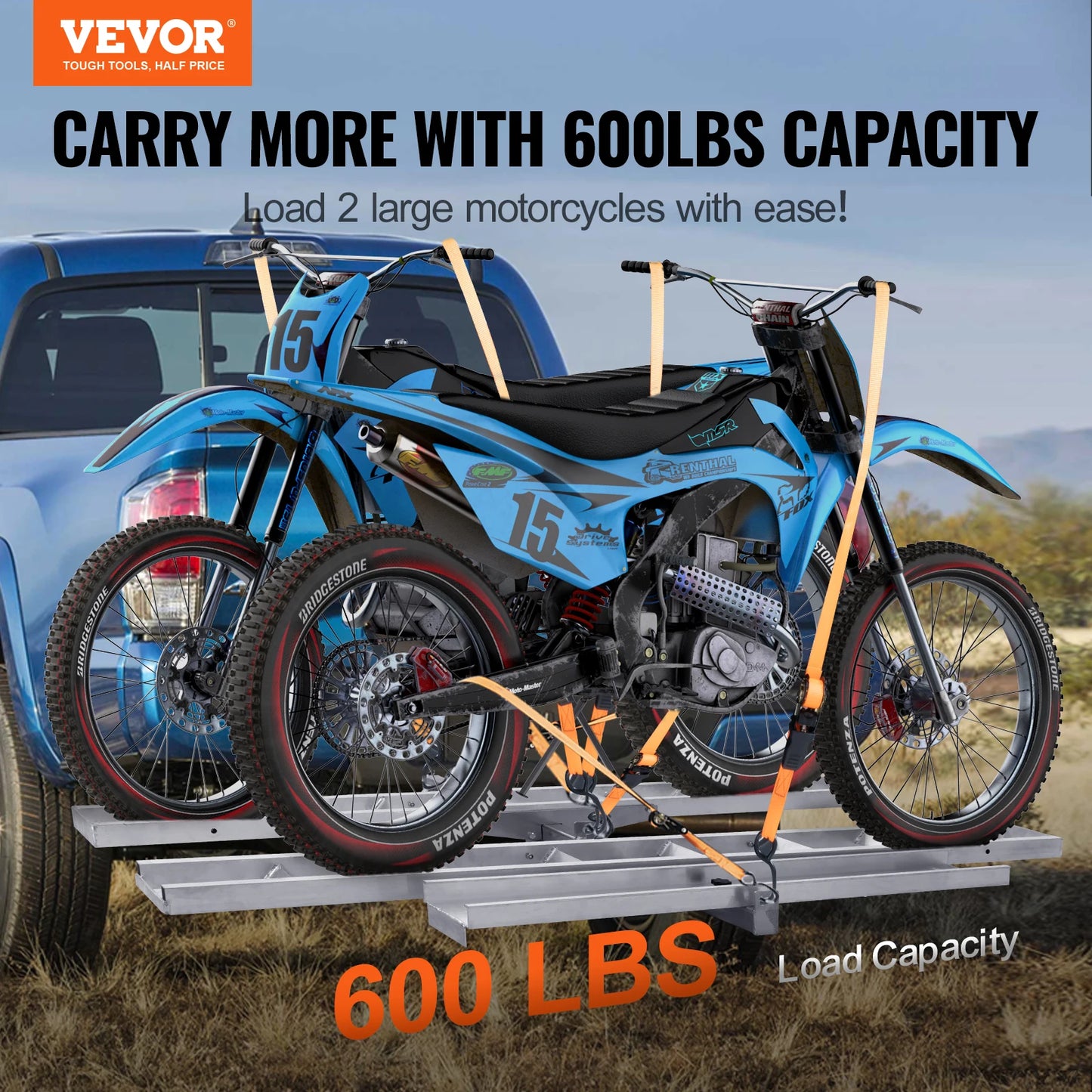 SucceBuy Motorcycle Carrier 2-Bike 600LBS Aluminum Loading Ramp Scooter Dirt Bike Trailer Hauler for Car Truck with 2"  Receiver