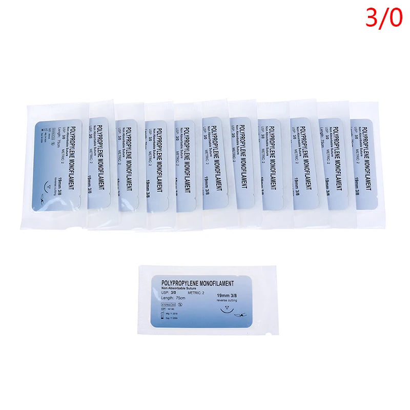 12Pcs 2/0 3/0 4/0 5/0 Medical Needle Suture Nylon Monofilament Thread Suture Practice Kit Teaching Demonstrations Exercises