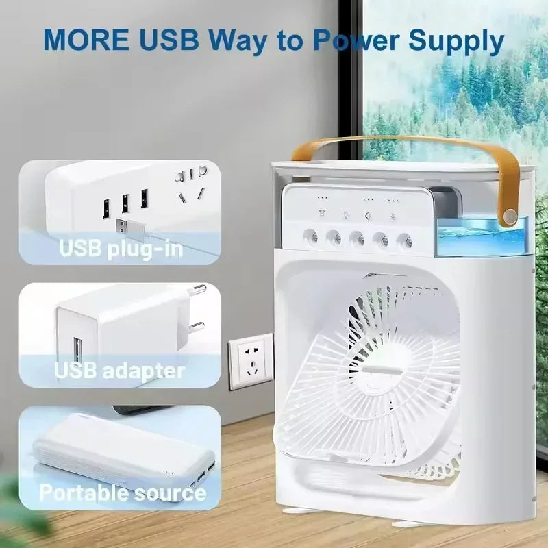 Motorcycle 3 in 1 USB Mini Air Conditioner Portable Cooling Fan with Humidifier and Night Light for Home Office Desktop Amagi