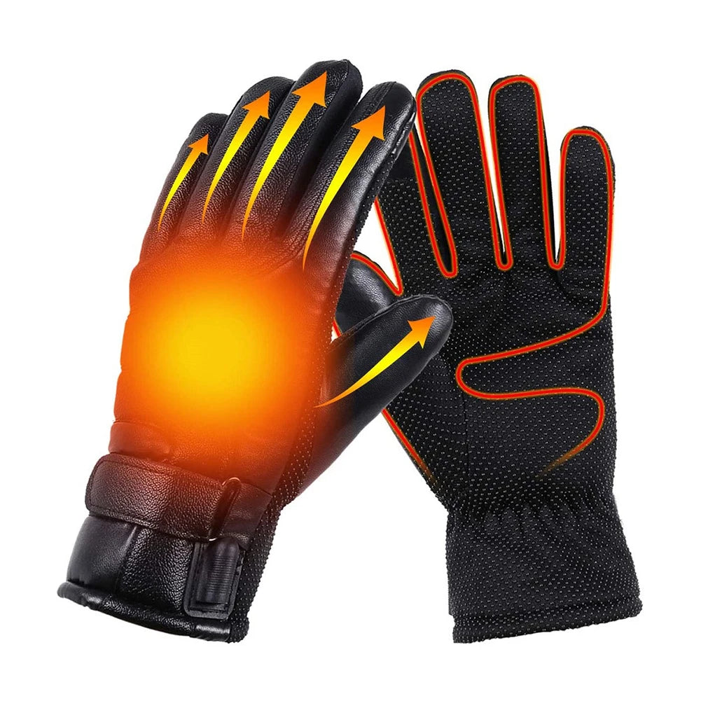 Leather Electric Heating Gloves Waterproof Outdoor Warm Hand Heating Gloves Touchscreen Hand Warmer for Hiking Skiing Fishing