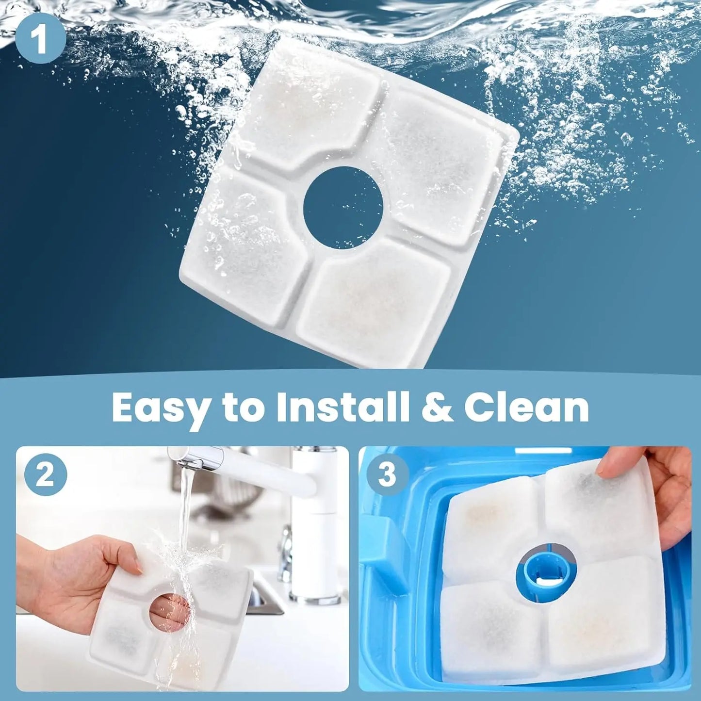 Cat Water Fountain Filter Replacement, 4/8 Pack  Filters Compatible with Square 2.5L Automatic Pet Fountain Dog Water Dispenser