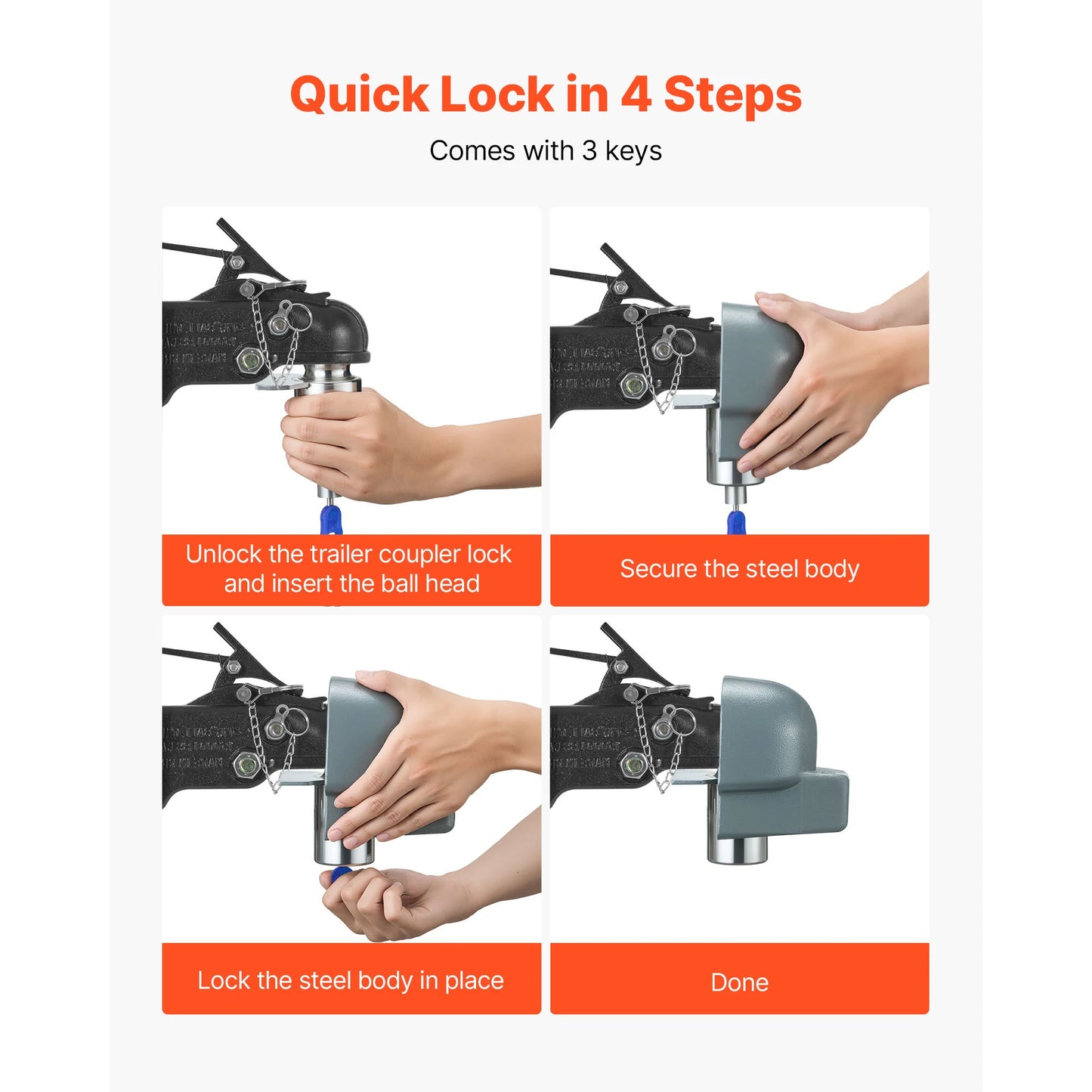 SucceBuy Trailer Coupler Lock Fits 2-5/16in Cast/Bulldog Trailer Couplers RV Hitch Lock with 3 Keys & Coupler Ball Lock for Boat