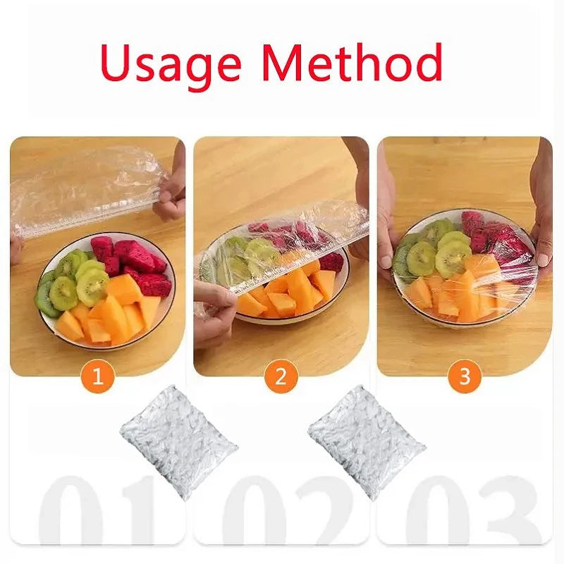 Disposable Food Cover Plastic Shower Cap Fruit Food Cover Elastic Plastic Wrap Cover Food Grade Storage Bag Kitchen Organizer