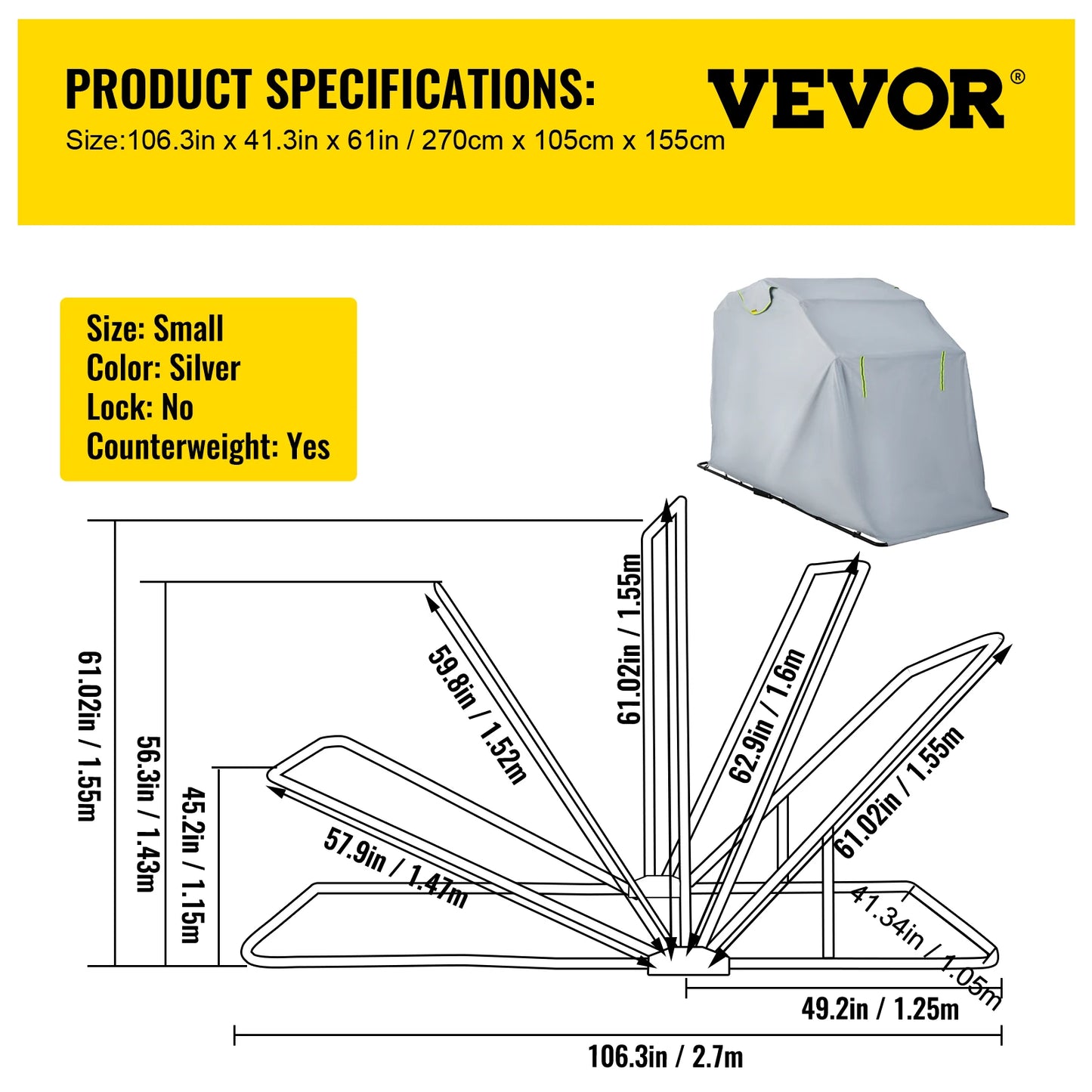 SucceBuy Universal Waterproof Motorcycle Cover Outdoor Shelter Protection Moto Accessories Storage Garage Use for Dust UV Etc