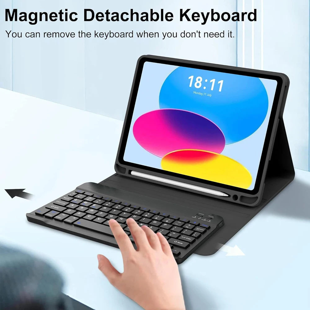 Keyboard Case for iPad (A16) 11th/10th Generation,Detachable Wireless Keyboard,Stand Folio Keyboard Cover with Pencil Holder