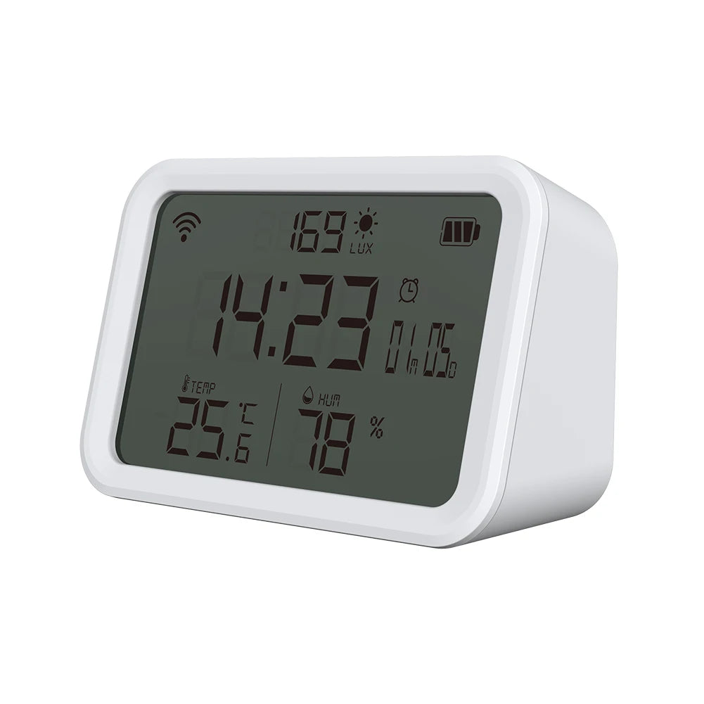 Tuya WiFi Thermometer Hygrometer Battery Powered 4 in 1 Temperature Humidity Meter LCD Digital Display Bluetooth-compatible 5.0