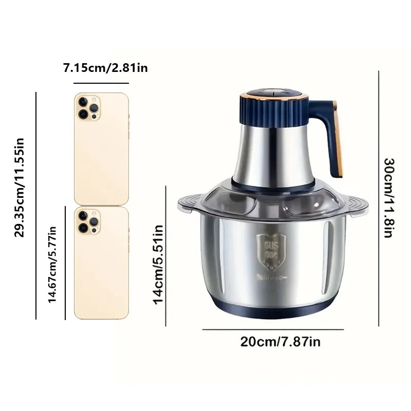 5L Stainless Steel Food Processor with 6-Blade System - Fast Meat Mincer & Vegetable Chopper, 5 Speeds（European Plug）