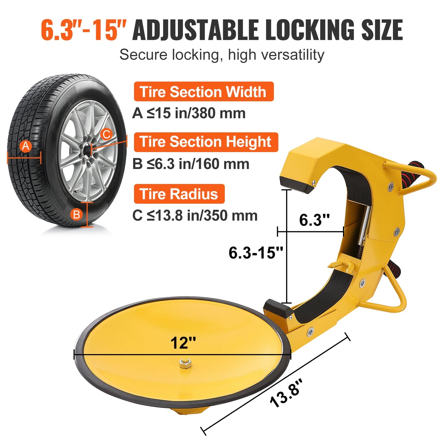 SucceBuy Wheel Lock Clamp 1/2Pack Trailer Wheel Lock Heavy-Duty Anti Theft Tire Lock Adjustable Tire Boot Lock Tire Claw for RV