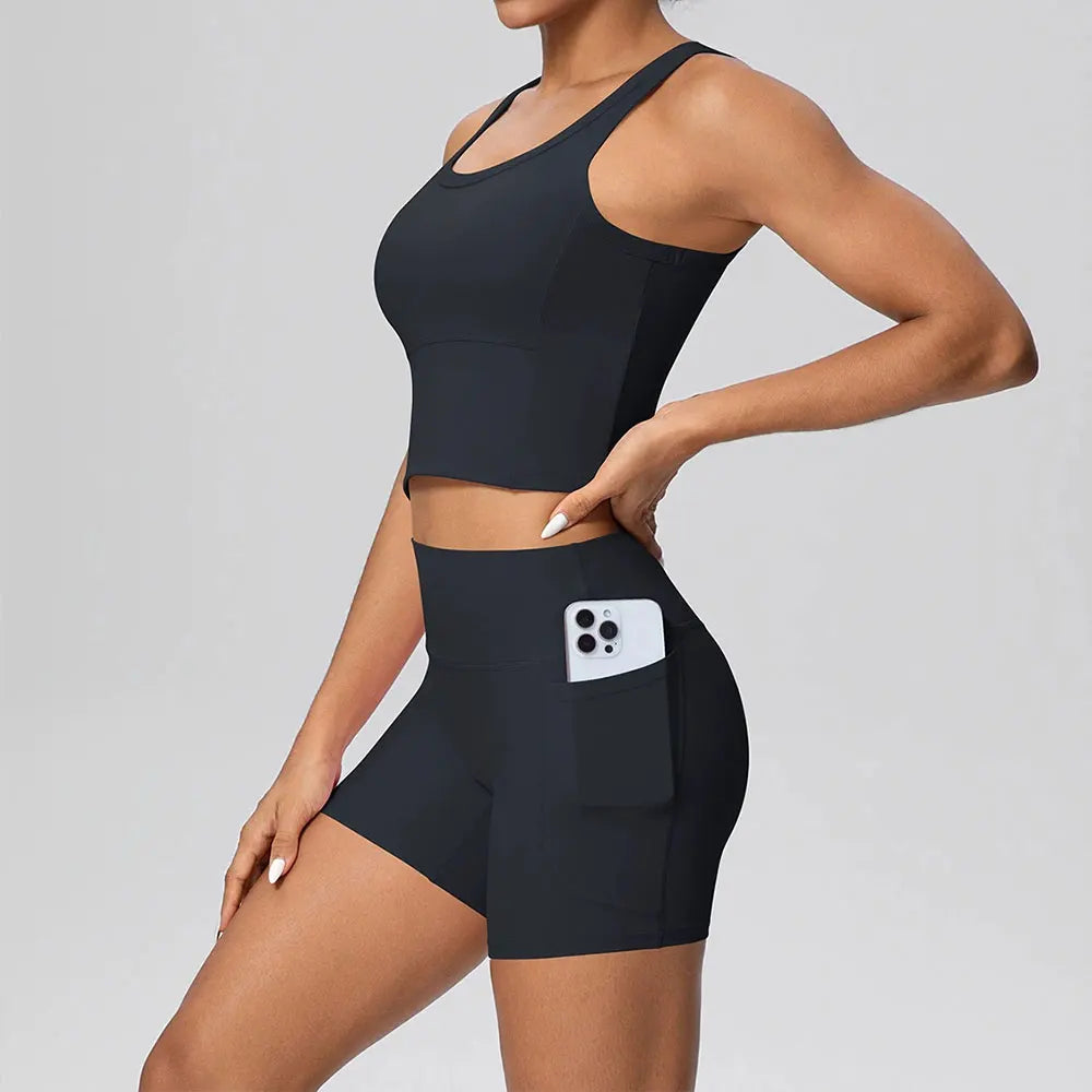 2PCS Yoga Suit Sports Set Women's Push Up Tracksuits Fitness Sports Bra Running Leggings With Pockets Workout Clothes Sportswear