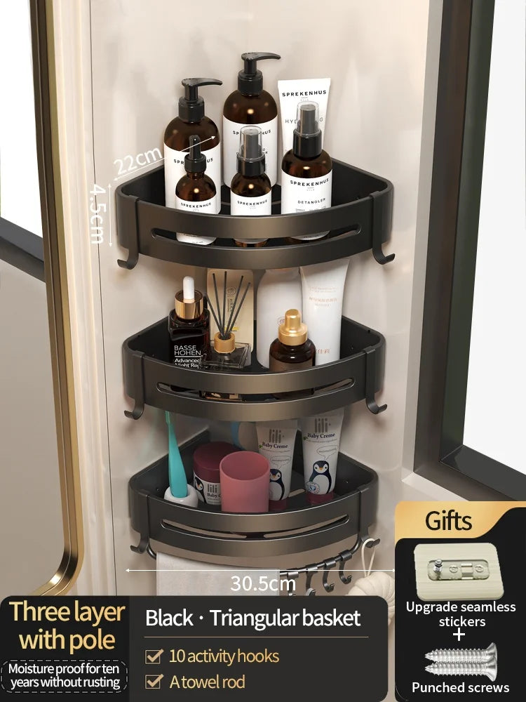 No-Drill Bathroom Shelf Shelves Shampoo Makeup Storage Holder Kitchen Organizer Wall Mounted Bathroom Accessories