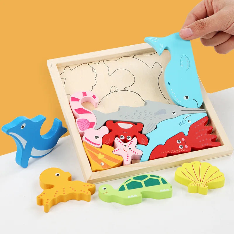 Hot New 3D Puzzle Wooden Toys Baby Learning Educational Hand Grasp Board Cartoon Animal Fruit and Vegetable Jigsaw Toy Gifts