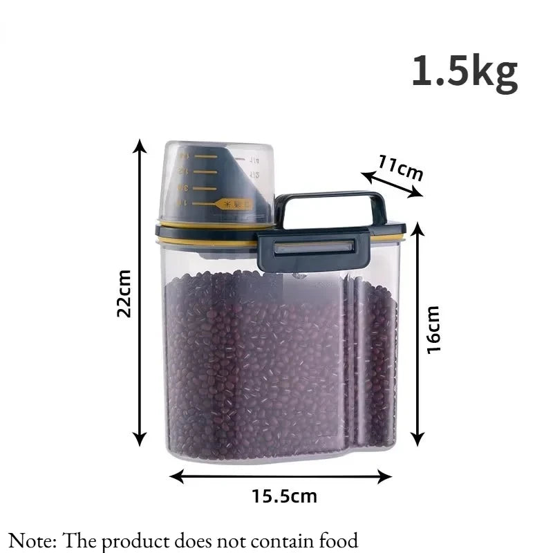 1pc Airtight Pet Food Storage Container, 1.5kg/2kg Plastic Sealed Jar with Measuring Cup for Dog Cat Dry Food Kibble