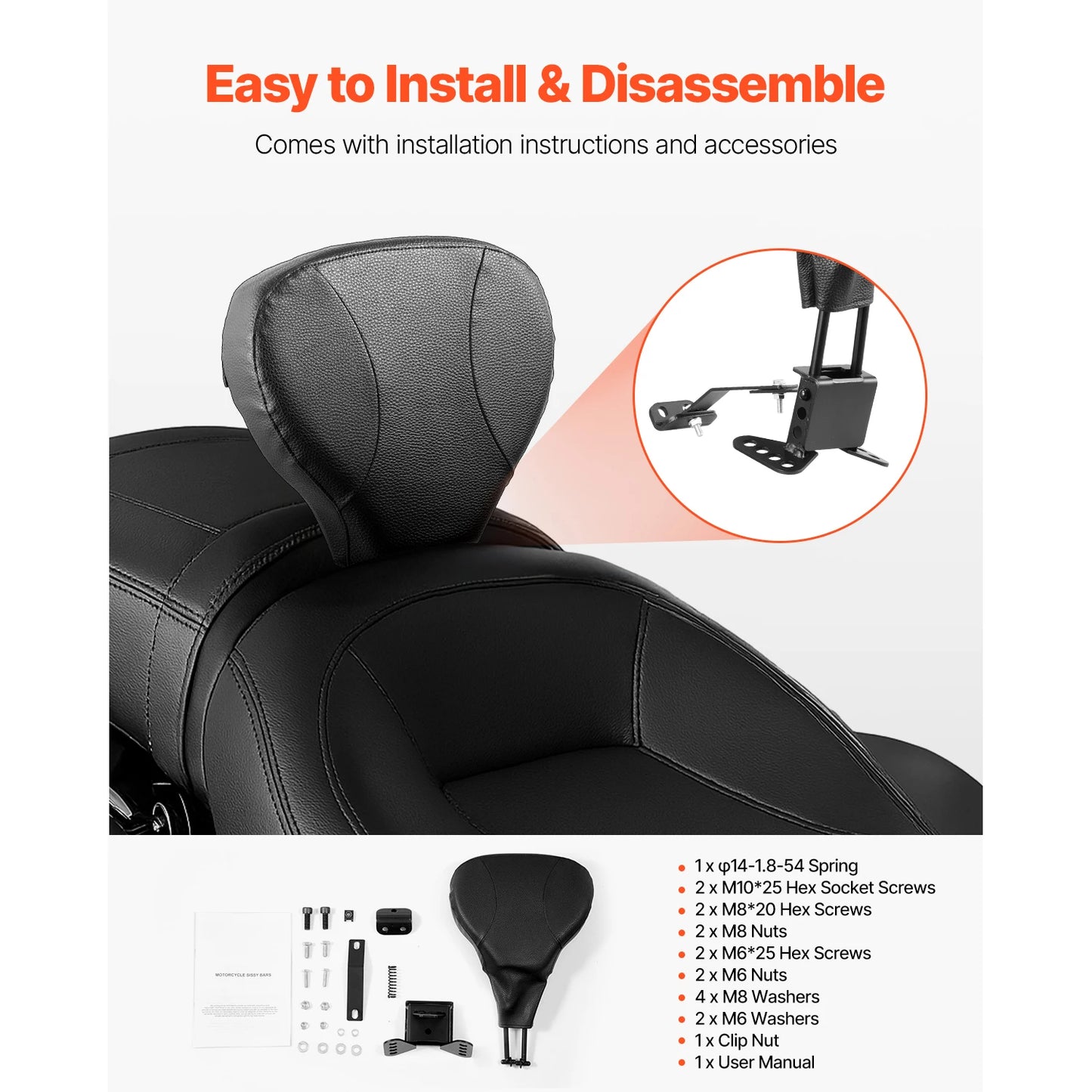 SucceBuy Motorcycle Rider Backrest Compatible with Harley-Davidson/Harley Touring Model Detachable Rider Backrest for Motorcycle