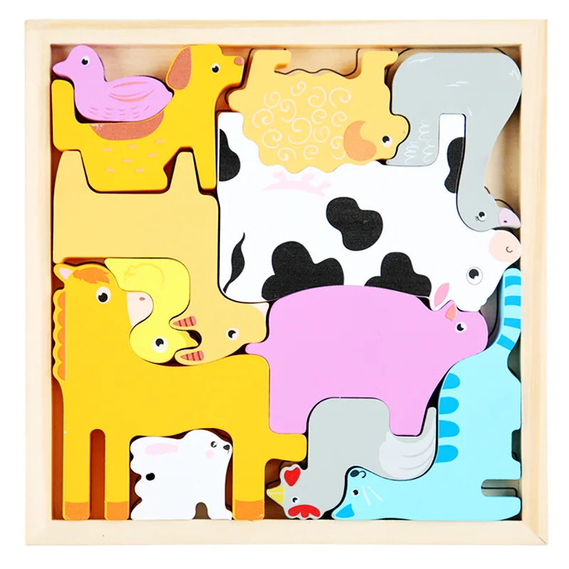 Hot New 3D Puzzle Wooden Toys Baby Learning Educational Hand Grasp Board Cartoon Animal Fruit and Vegetable Jigsaw Toy Gifts