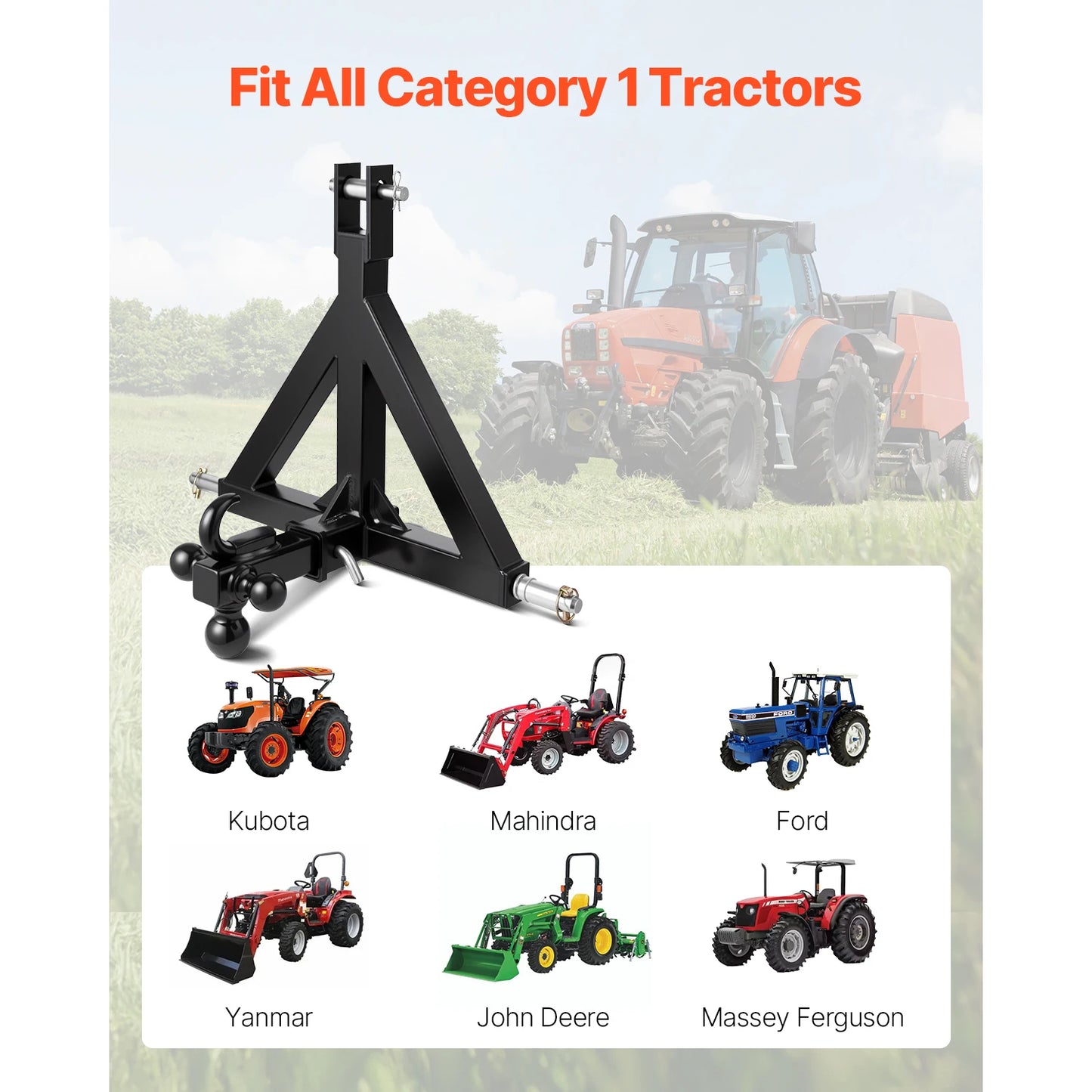 SucceBuy 3 Point Trailer Hitch 2in Receiver 3pt Quick Hitch Attachment with 3 Trailer Balls Compatible with Kubota Mahindra Ford