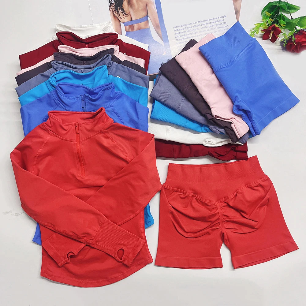 Yoga Shirts shorts set impact Half Zippy for Women Long Sleeve Yoga Top with Thumb Holes Workout Gym Shirts Waist Sweatshirt