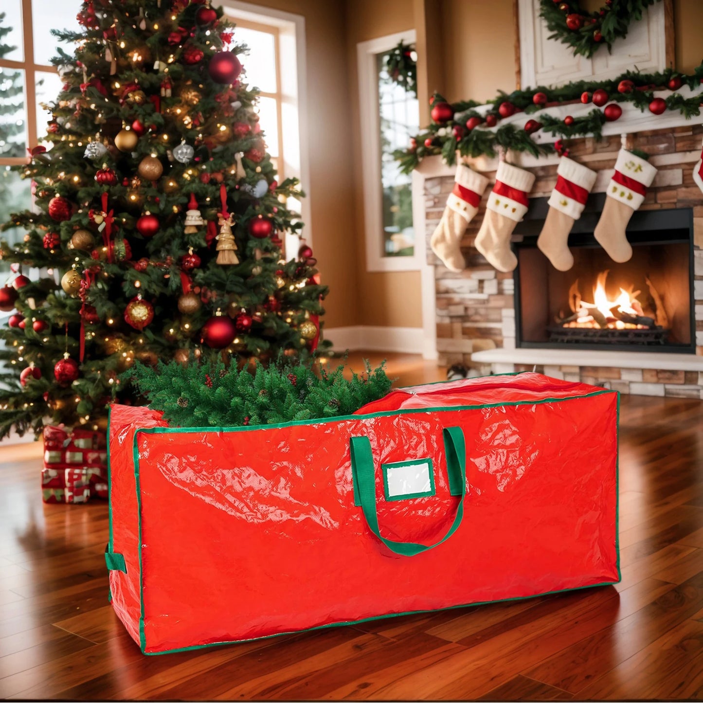 PE Xmas Tree Storage Bag w/ Handle Waterproof Fold Tree Package Bag (122 RED)