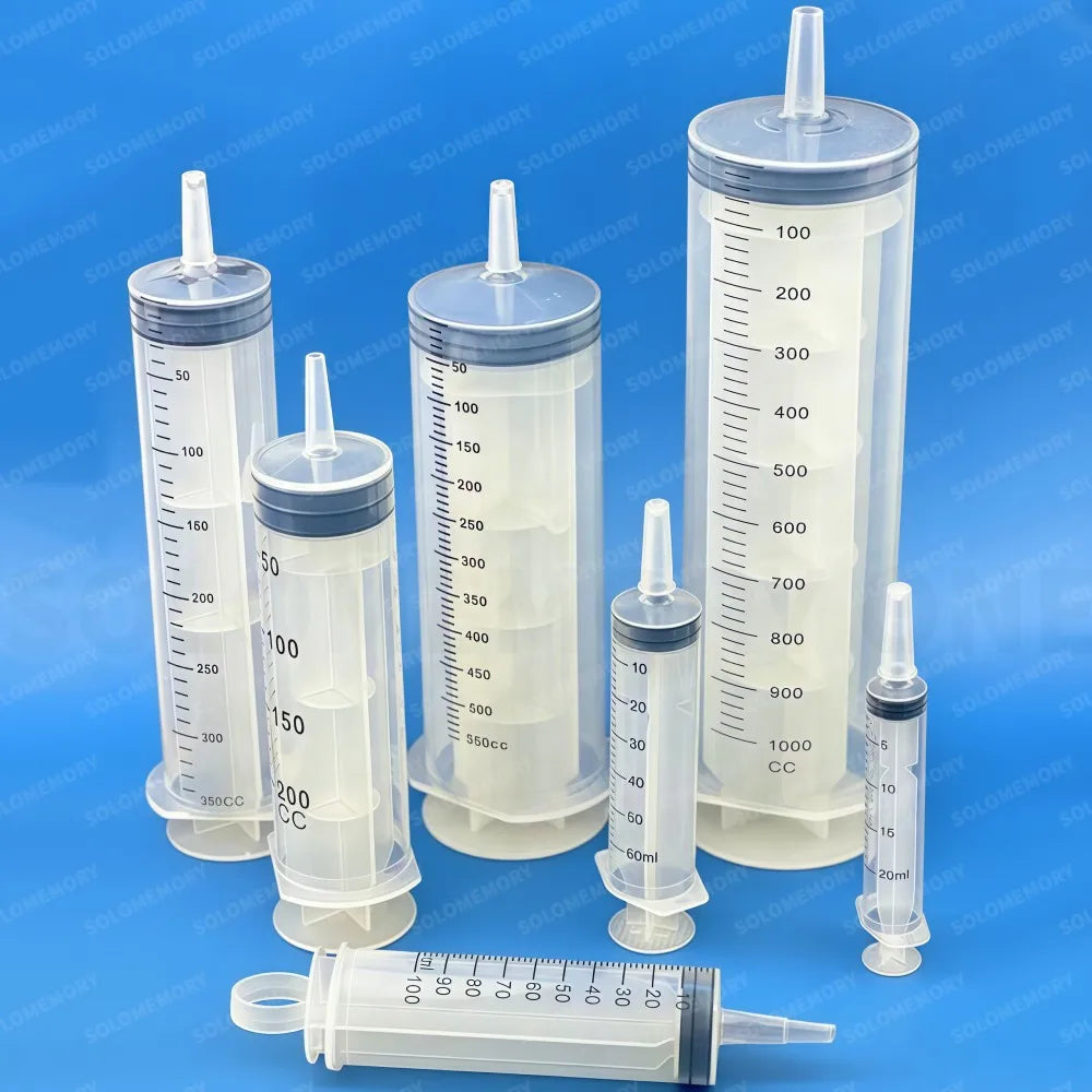 Set of 3Pcs Plastic Syringes, Capacity 1000ml 550ml 350ml 200ml 100ml 60ml 20ml 10ml, Suitable for Laboratory Dispensing Cartri