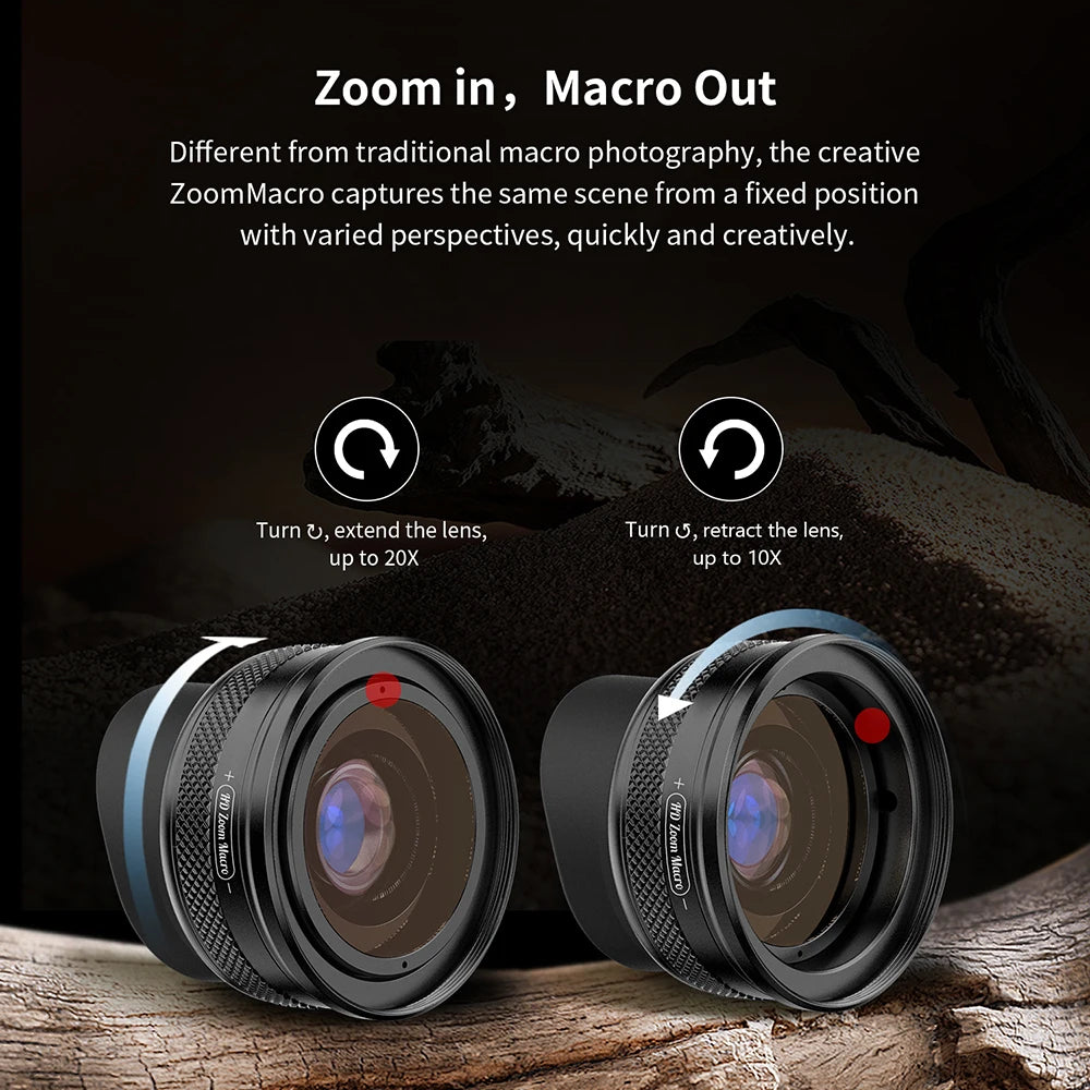 APEXEL 10-20X Zoom Macro Lens HD Mobile Phone Camera Micro Lenses for iPhone 17/PRO MAX Samsung Almost All Smartphones Photo