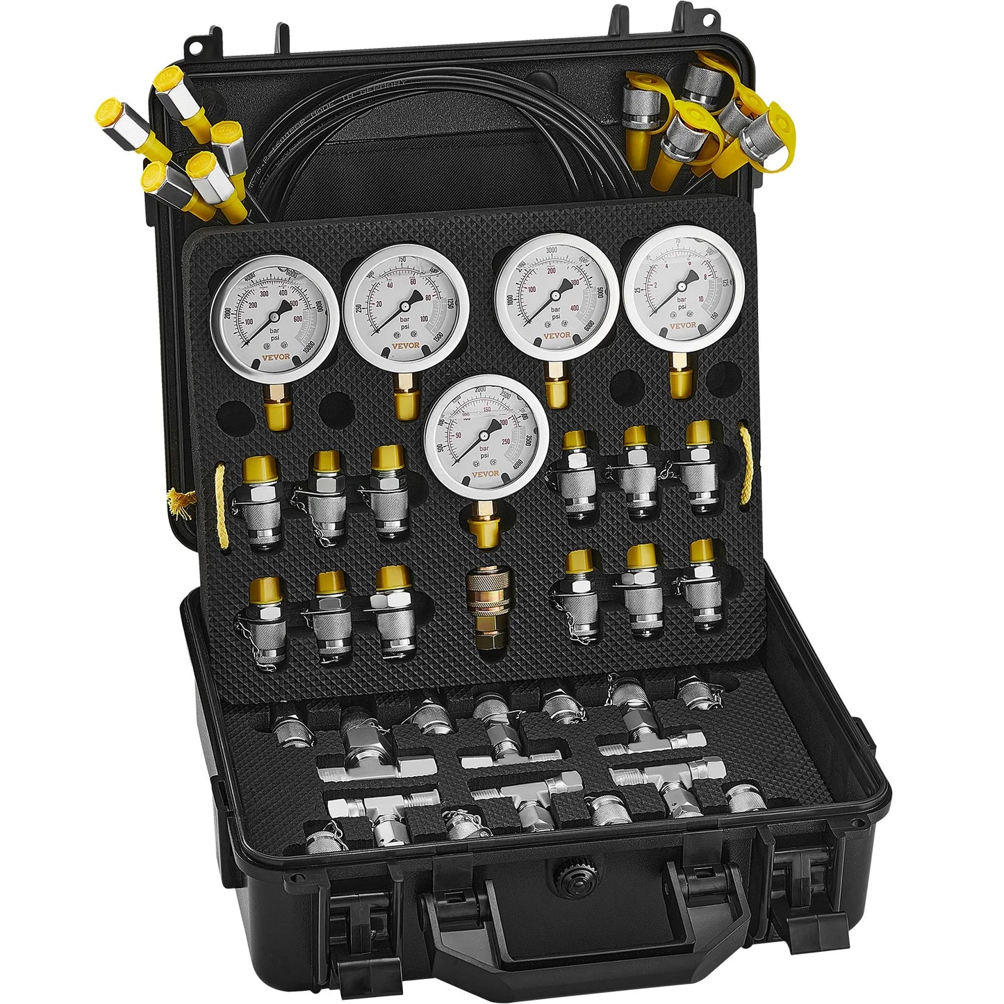 SucceBuy Hydraulic Pressure Test Kits Excavator Hydraulic Test Gauge Sets with Carrying Case for Excavator Tractor Machinery