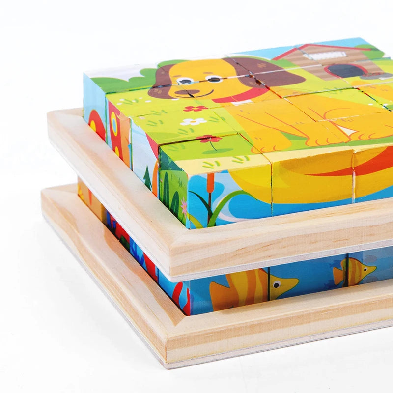A Set of Six-Sided 3D Cube Puzzle Tray Wooden Children's Storage Toys Children's Educational Toys Fun Game