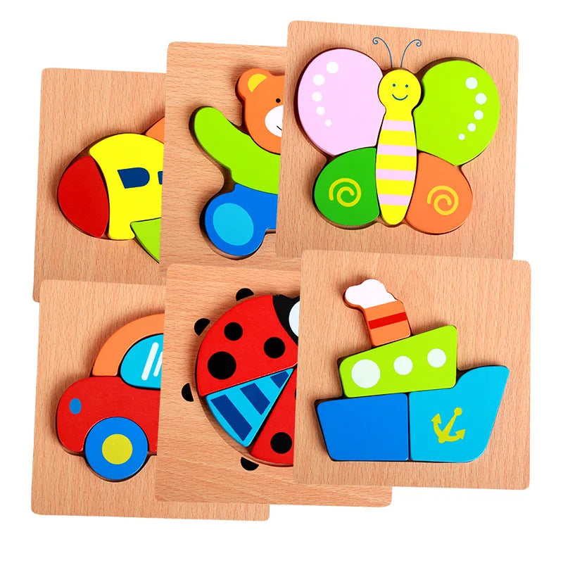 1pc Wooden Animal And Vehicle Puzzles For Toddlers, Boys And Girls Educational Toys Gift, Bright Color Different Shapes