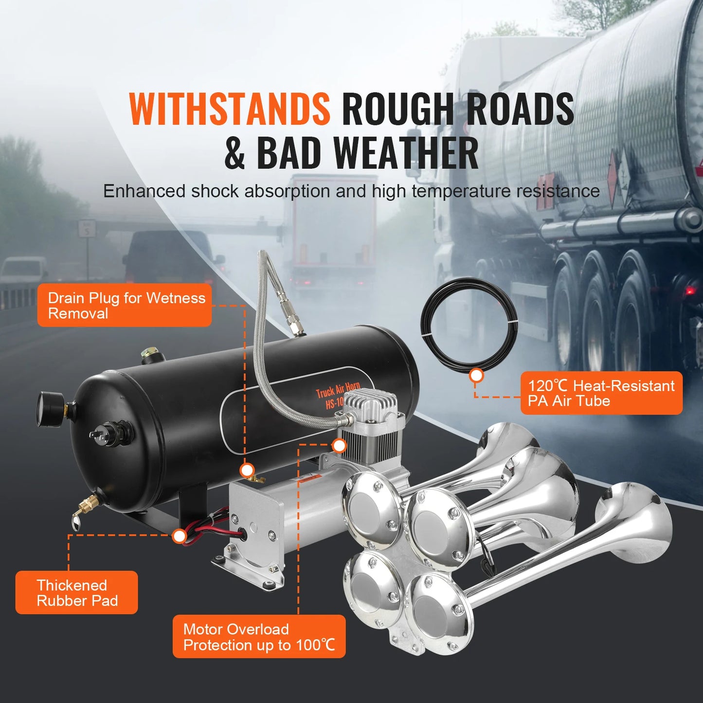 SucceBuy Train Horns Kit 4 Trumpet Air Horn Kit 150dB Train Horns 12V 120 psi Air Compressor for Car Truck Train Van Boat Pickup