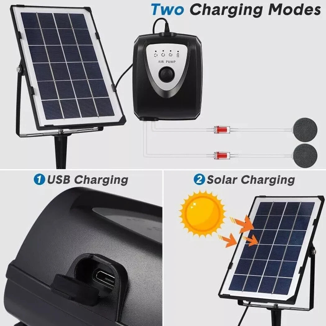 Solar Oxygenator Air Pump Kit Fish Pond Pool Water Oxygen Aerator 3 Modes