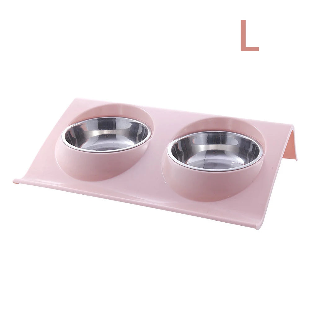 NEW Stainless Steel Double Pet Bowl Twin Dog Food Feeder Station Dish Water Cat