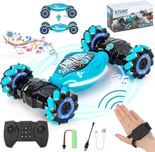 Remote Control Car, RC Car Toy 4WD Stunt Car with LED Lights & 360° Flips, 4WD Off-Road Stunt Car for Kids, All Terrain Tires