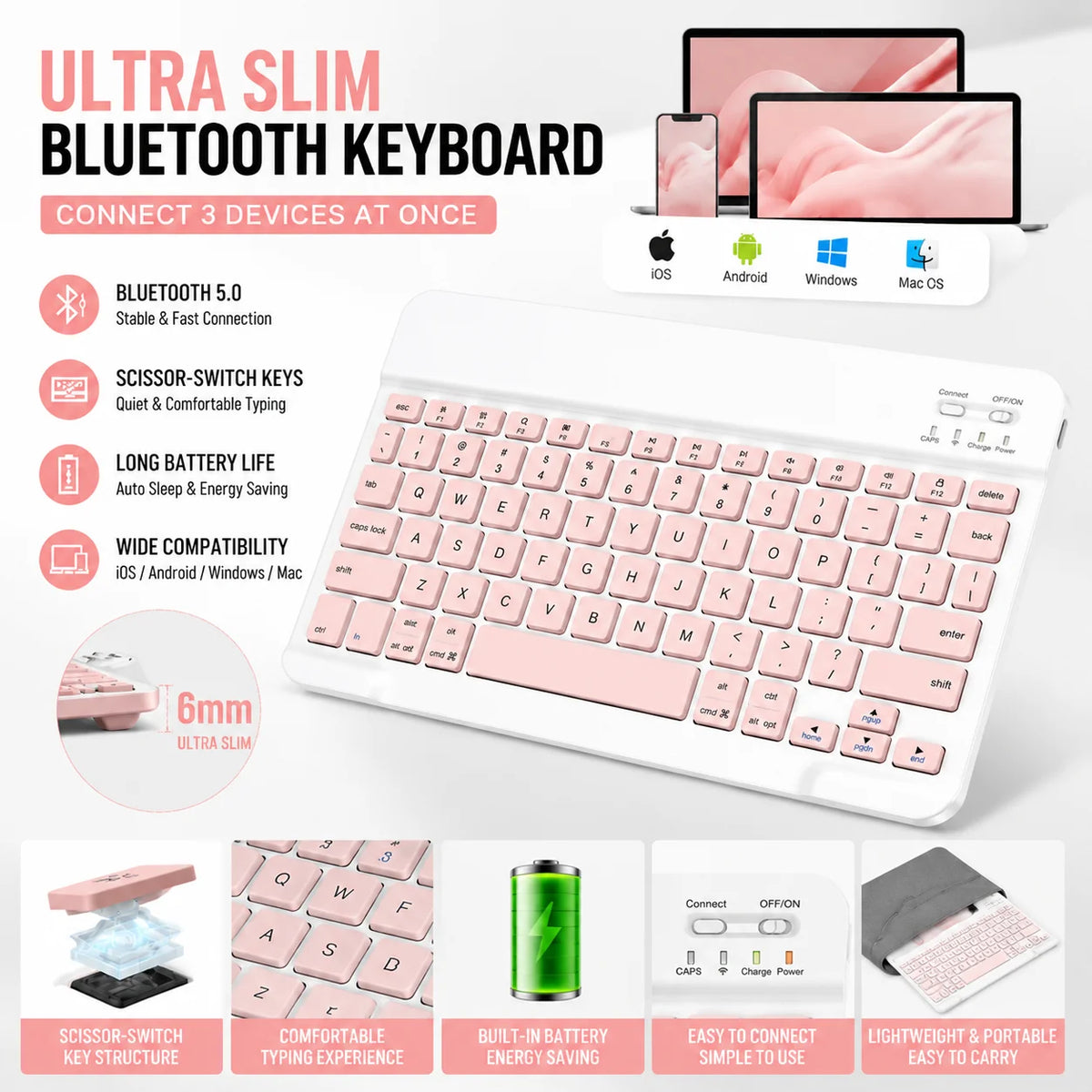 JITE Mini Ultra-Slim Wireless Keyboard Bluetooth Keyboard MOUSE for iPad iPhone Tablet Phone Smartphone iOS Android Windows