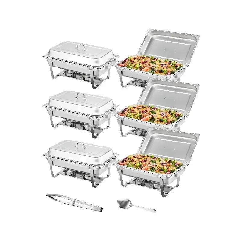 SucceBuy 8 QT Rectangle Chafing Dish 2/4/6 Packs w/ Full Size Pans Buffet Catering Warmer Server Folding Stand Fuel Holder Tray