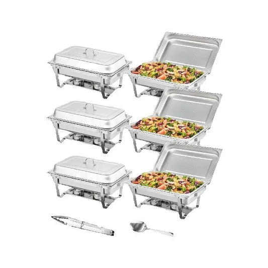 SucceBuy 8 QT Rectangle Chafing Dish 2/4/6 Packs w/ Full Size Pans Buffet Catering Warmer Server Folding Stand Fuel Holder Tray