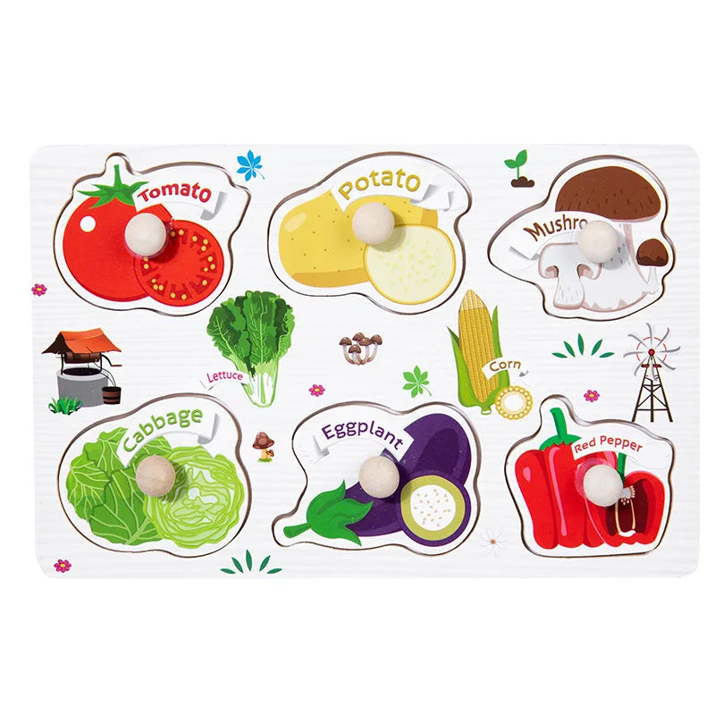 Baby Wooden Puzzles Montessori Toys 1 2 3 Years Toddler Toys Hand Grab Board Alphabet Number Cognition Learning Educational Toys