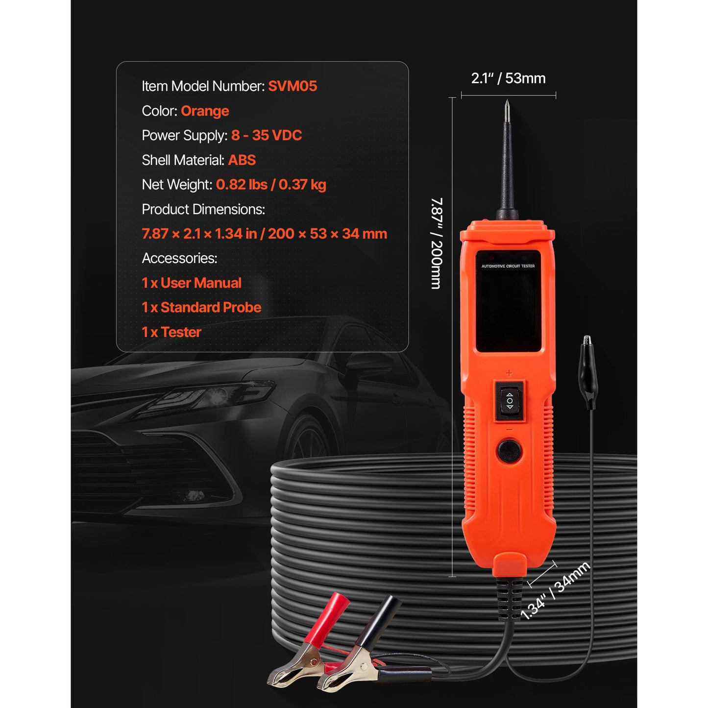 SucceBuy Automotive Circuit Tester 8-35 DCV with TFT Color Display Lighting Automotive 4/6 m Cable Electrical Detector Finder