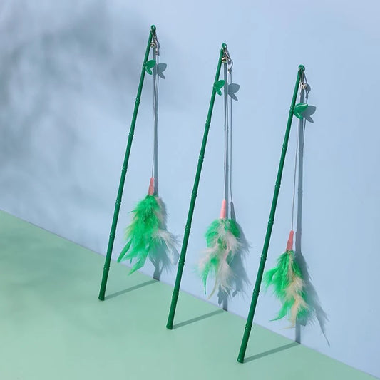 Cats Toys Feathers Wand Interactive Toy Kitten Toys with Super Suction Cup Detachable 2 PCS Feather Replacements Cat Accesorios