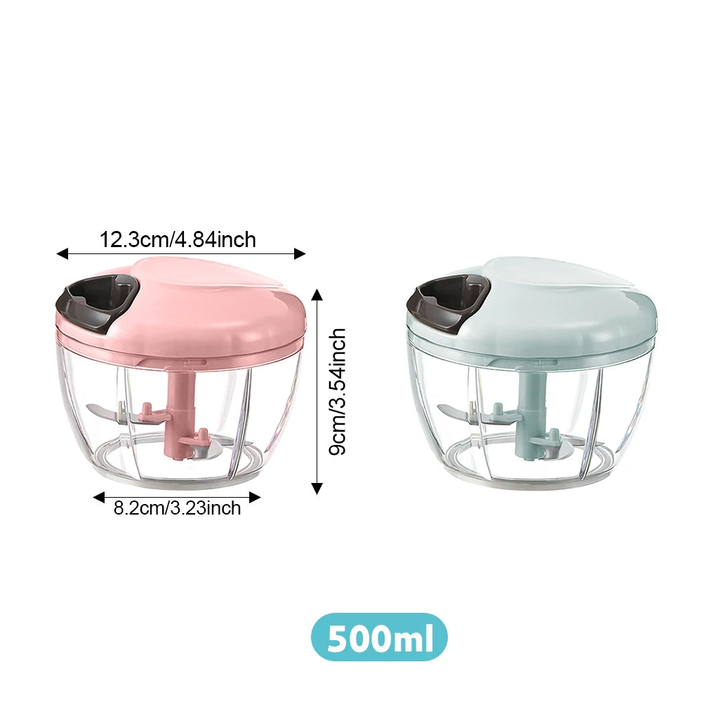 500ml Manual Food Processor Vegetable Chopper, Portable Hand Pull String Garlic Mincer Onion Cutter for Veggies, Ginger, Fruits