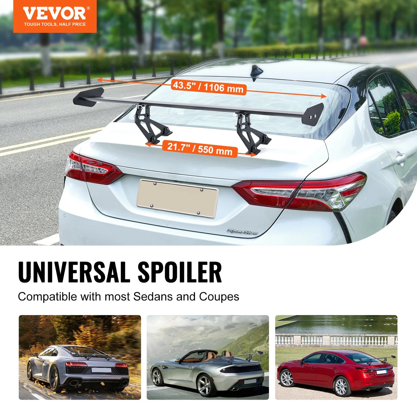 SucceBuy GT Wing Car Spoiler 43.3 inch Universal Spoiler with Single Deck Adjustable Lightweight Aluminum Car Rear Spoiler Wing