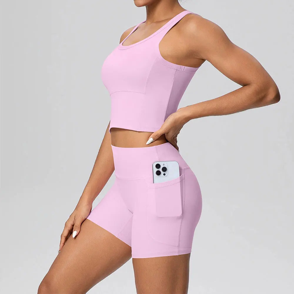 2PCS Yoga Suit Sports Set Women's Push Up Tracksuits Fitness Sports Bra Running Leggings With Pockets Workout Clothes Sportswear